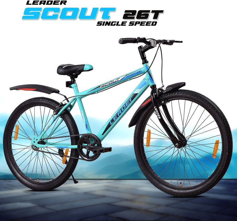 LEADER Scout 26T SEA Blue BLACK for Ride 26 T (inch) Mountain Cycle (Single Speed, Blue, Black, Rigid)